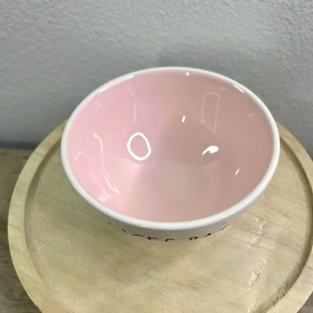 NWT Rae Dunn FELICES PASCUAS Spanish  Español white Pink Glossy Ceramic Bowl